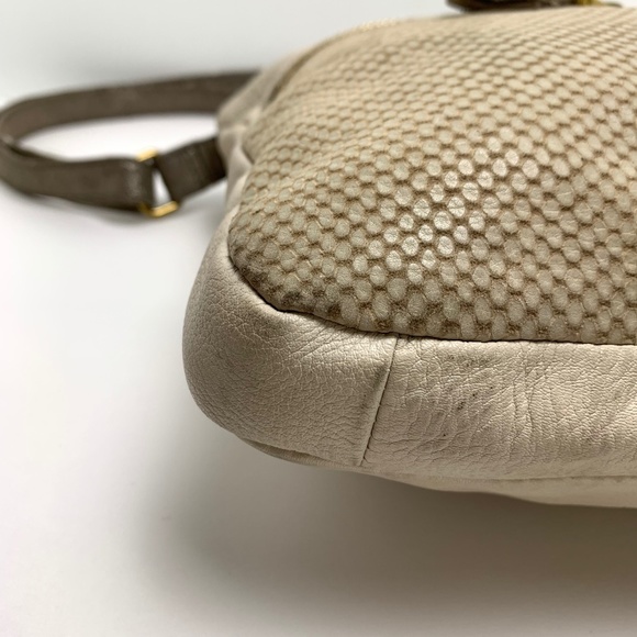 FOSSIL Ivory Cream Genuine Pebble Leather Crossbody Shoulder Bag Metallic Tote - Picture 11 of 16
